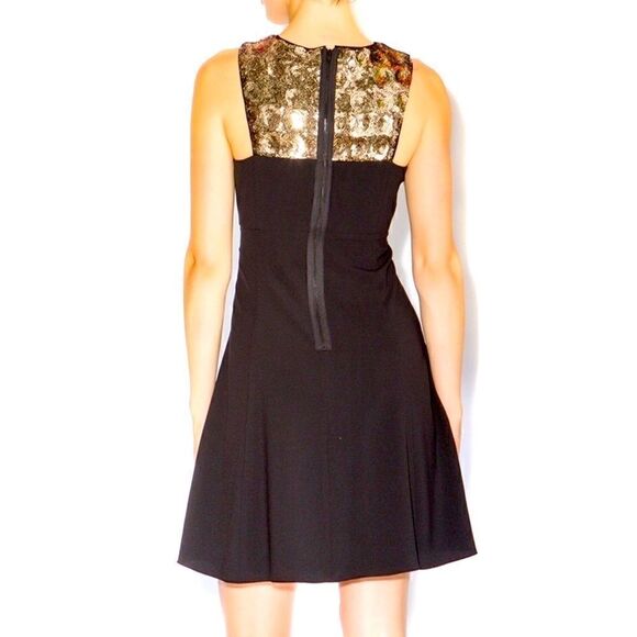 SHOSHANNA BLACK A-LINE SLEEVELESS GOLD EMBELLISHED YOKE SEQUIN DRESS 10 NWT - Picture 3 of 16